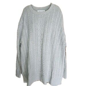 Amazon Essentials Women's 1X Gray Fisherman Cable LS Crewneck Sweater New